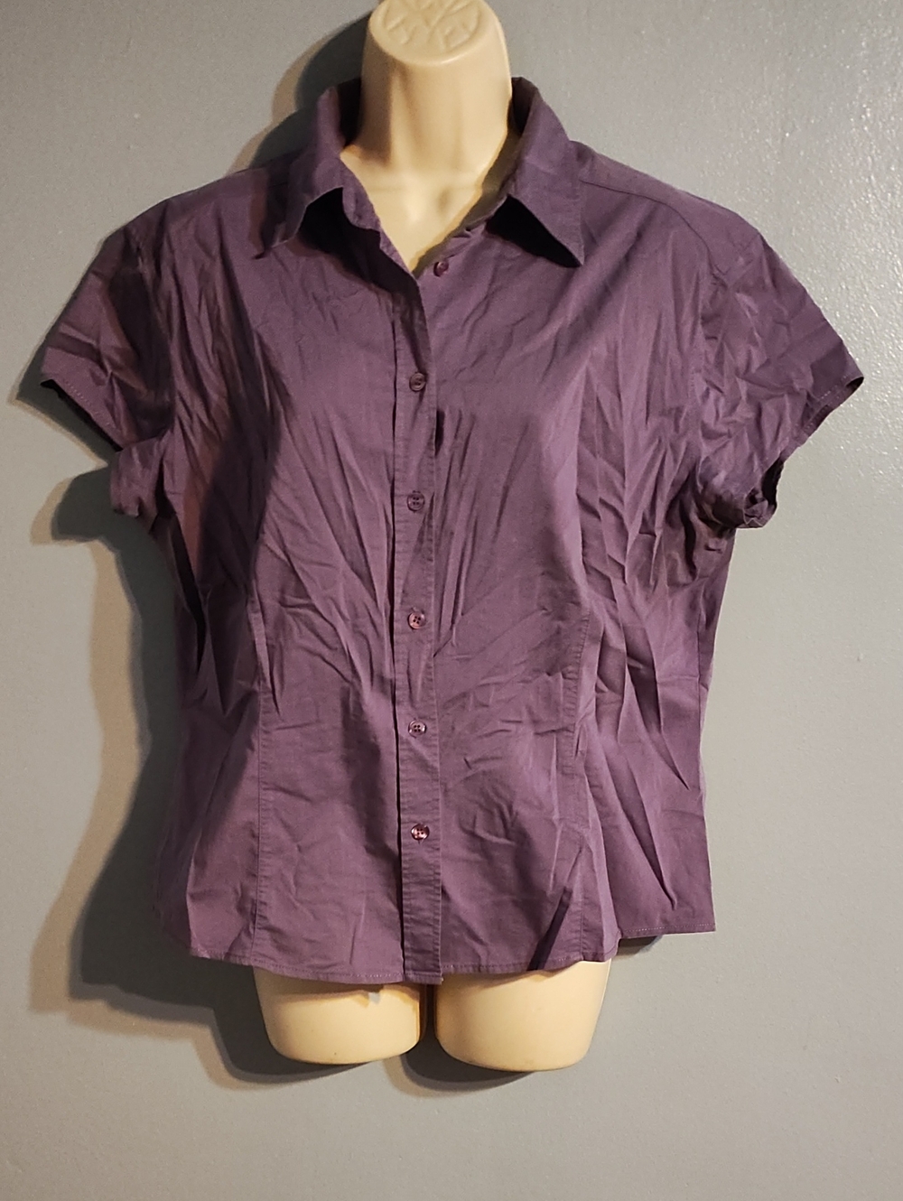 New York & Co Women's Purple Short-Sleeve Button-Down Stretch Shirt